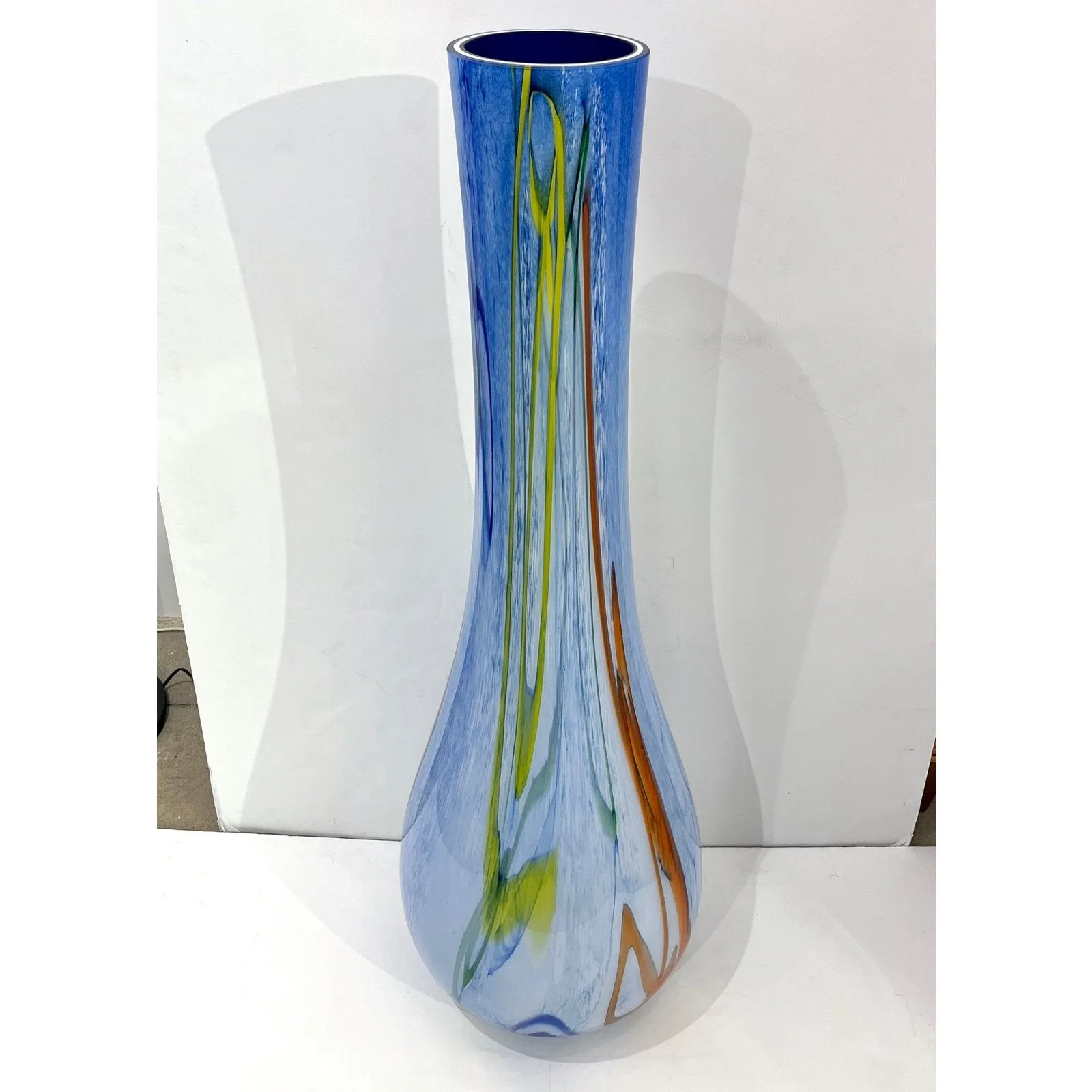 Modern Monumental Blue White Yellow Green Orange Murrine Huge Murano Glass Vase