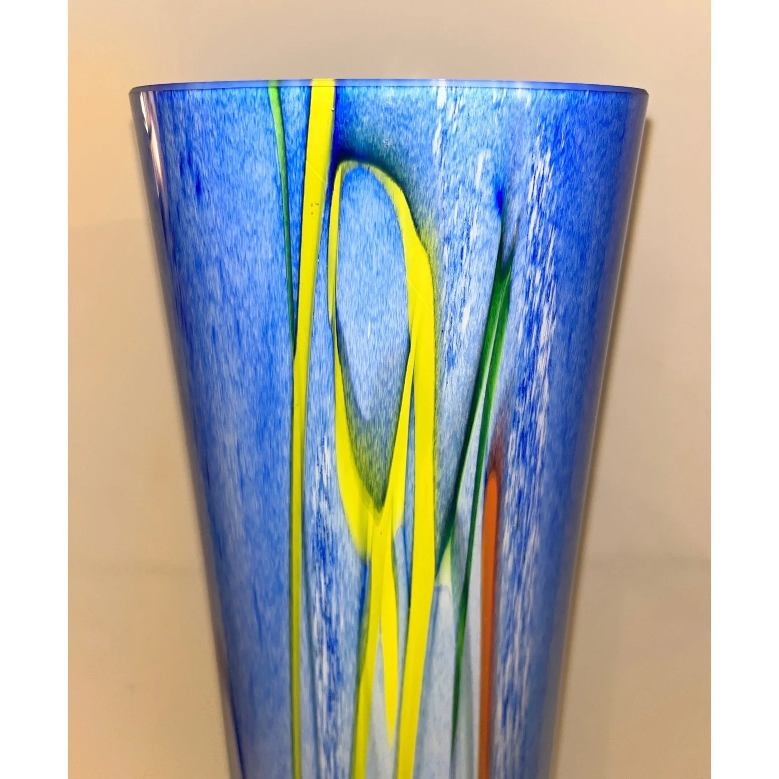 Modern Monumental Blue White Yellow Green Orange Murrine Huge Murano Glass Vase