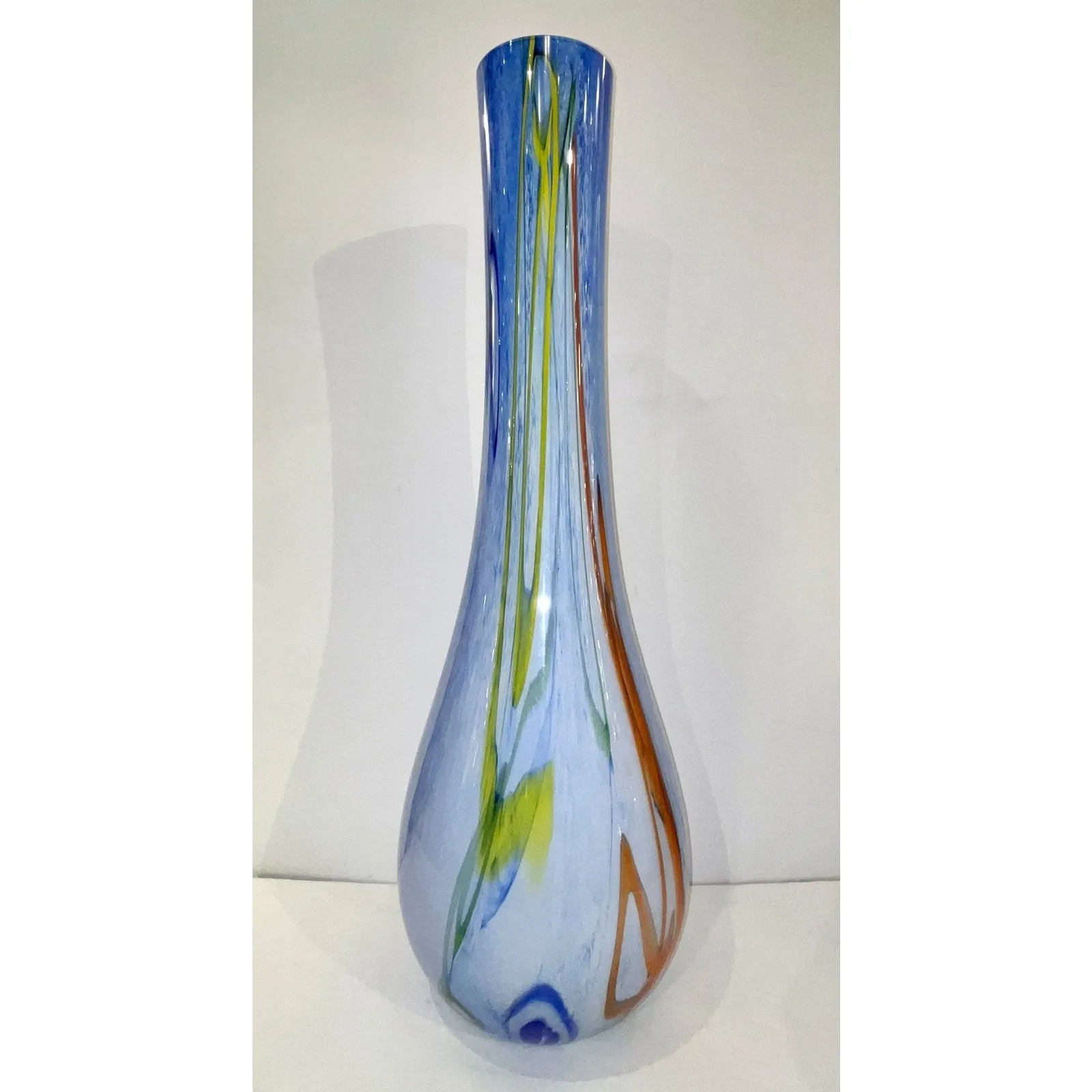 Modern Monumental Blue White Yellow Green Orange Murrine Huge Murano Glass Vase