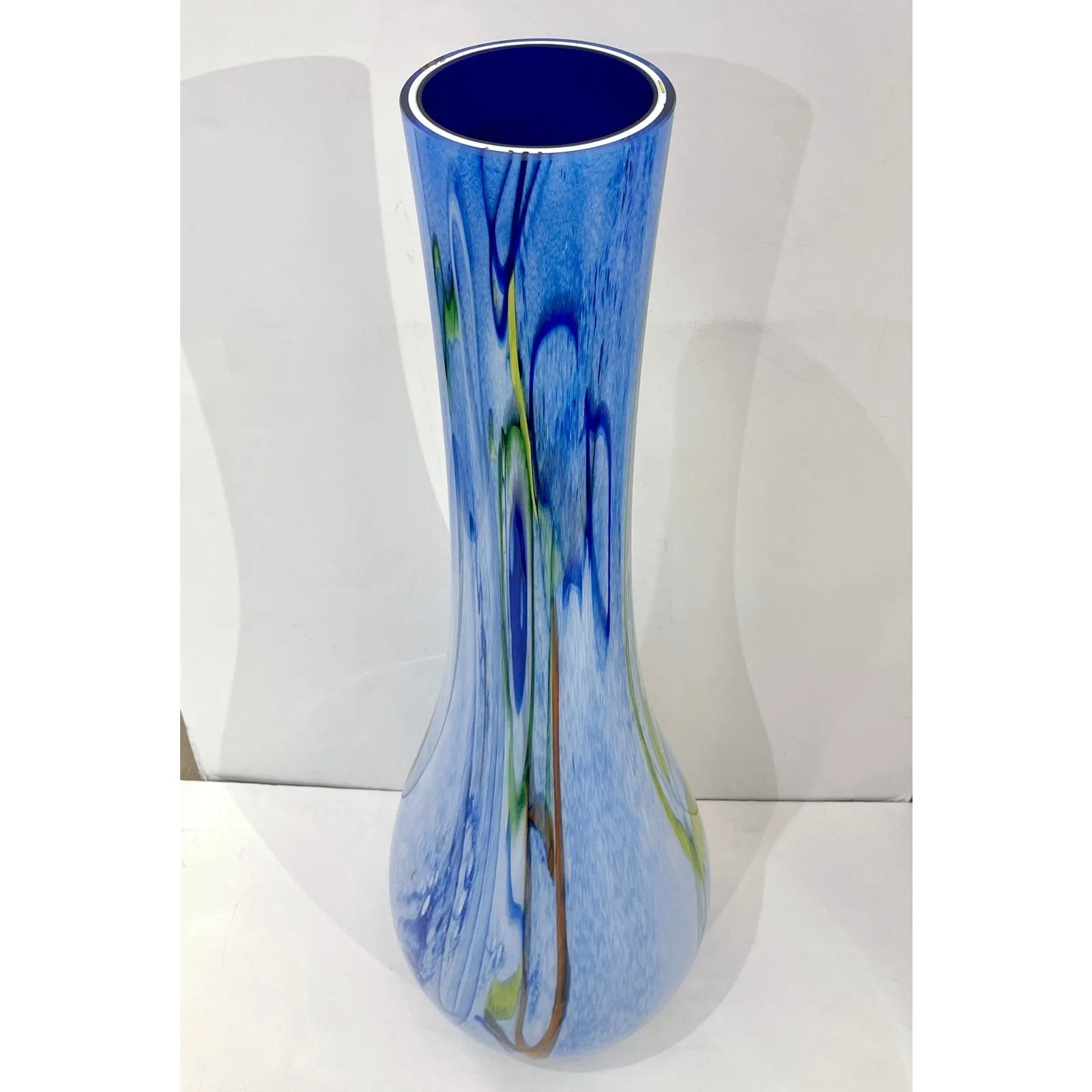 Modern Monumental Blue White Yellow Green Orange Murrine Huge Murano Glass Vase