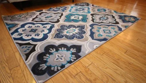 New Traditional Brown Blue Diamonds Floral Abstract Area Rugs