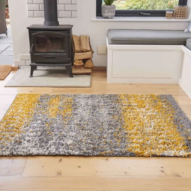 Ochre Distressed Textured Shaggy Runner Rug