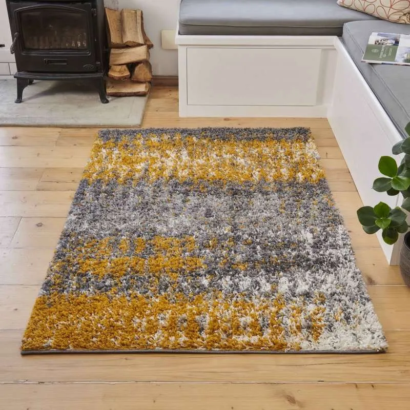 Ochre Distressed Textured Shaggy Runner Rug