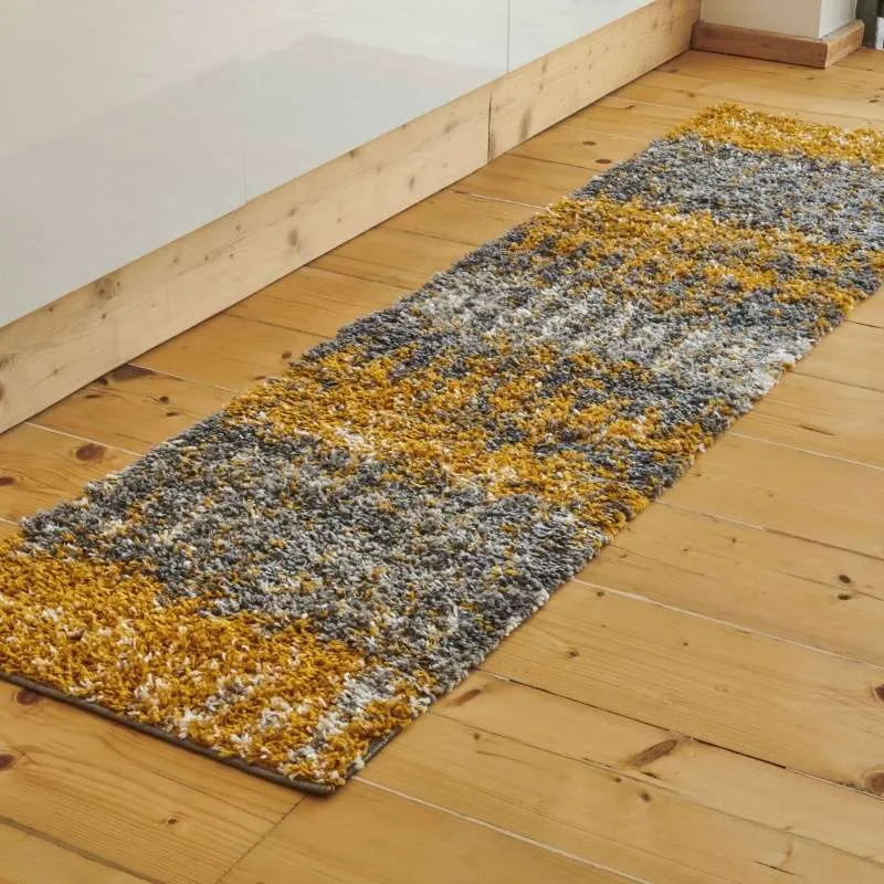 Ochre Distressed Textured Shaggy Runner Rug