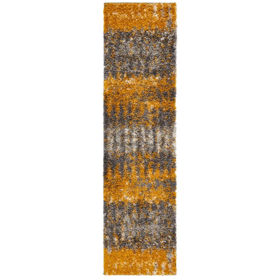 Ochre Distressed Textured Shaggy Runner Rug