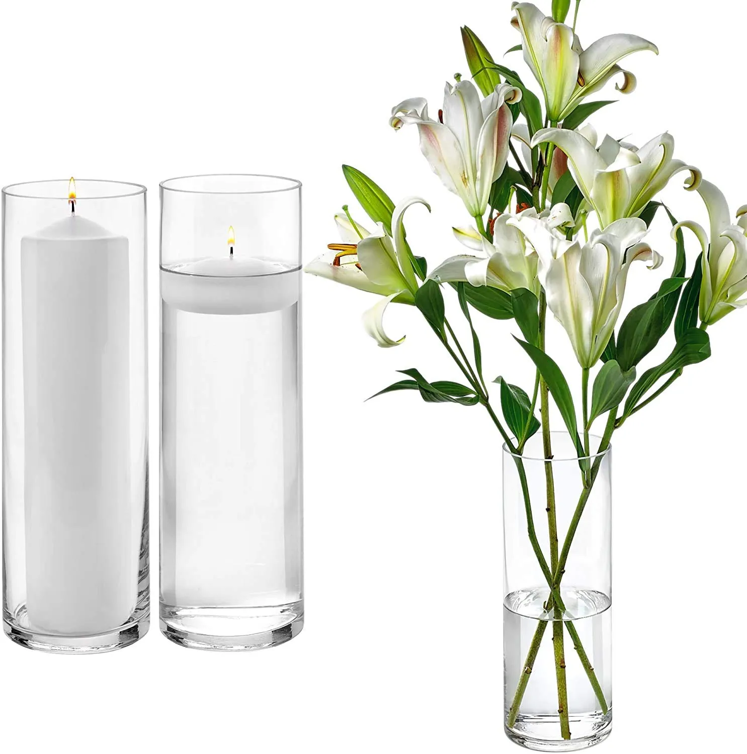 Padmashri Glass Cylinder Vases 12 Inch Tall X 4 Inch Round - Multi-use: Pillar Candle, Floating Candles Holders or Flower Vase (Cylinder Vase- 2Pcs)