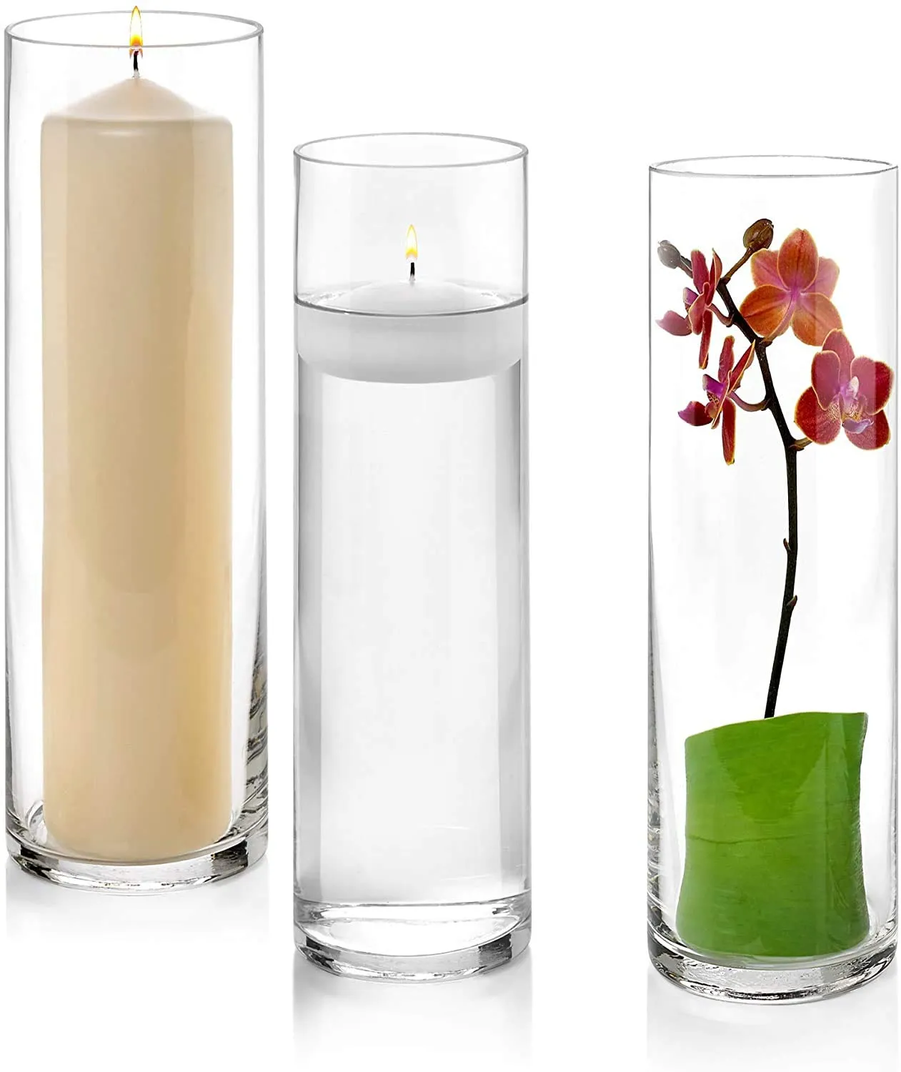 Padmashri Glass Cylinder Vases 12 Inch Tall X 4 Inch Round - Multi-use: Pillar Candle, Floating Candles Holders or Flower Vase (Cylinder Vase- 2Pcs)