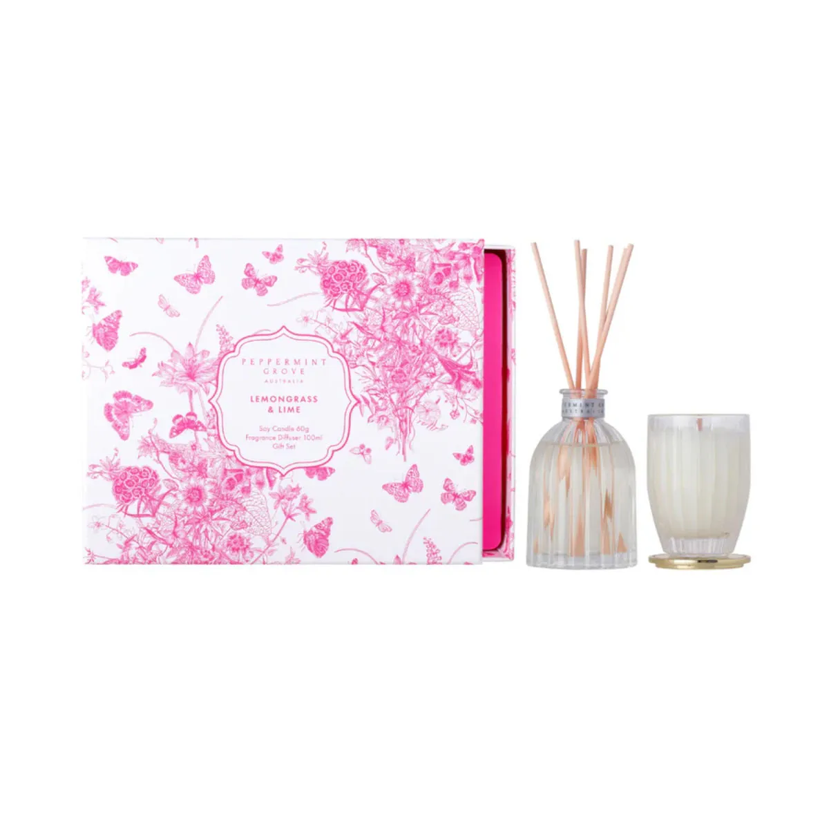 Peppermint Grove Australia Lemongrass & Lime Candle & Diffuser Gift Set