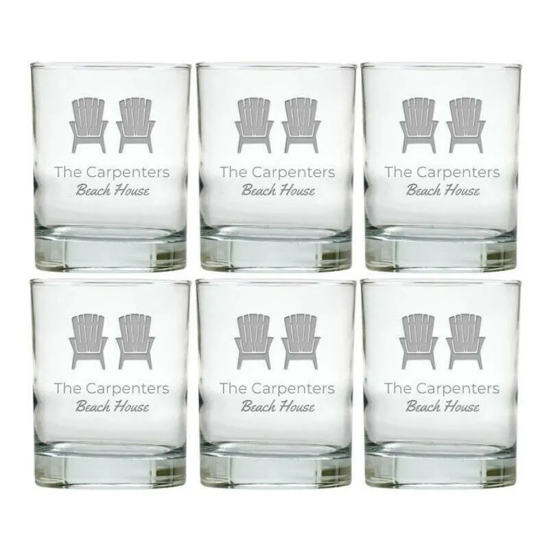 Personalized Nautical Glasses, Double Old Fashioned, Set of 6