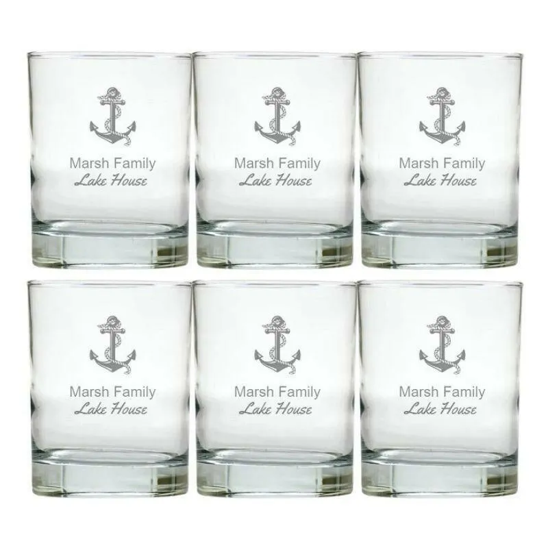 Personalized Nautical Glasses, Double Old Fashioned, Set of 6