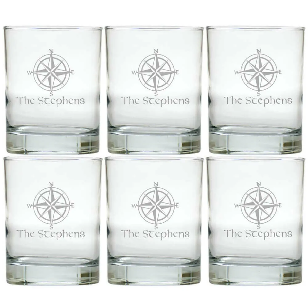 Personalized Nautical Glasses, Double Old Fashioned, Set of 6