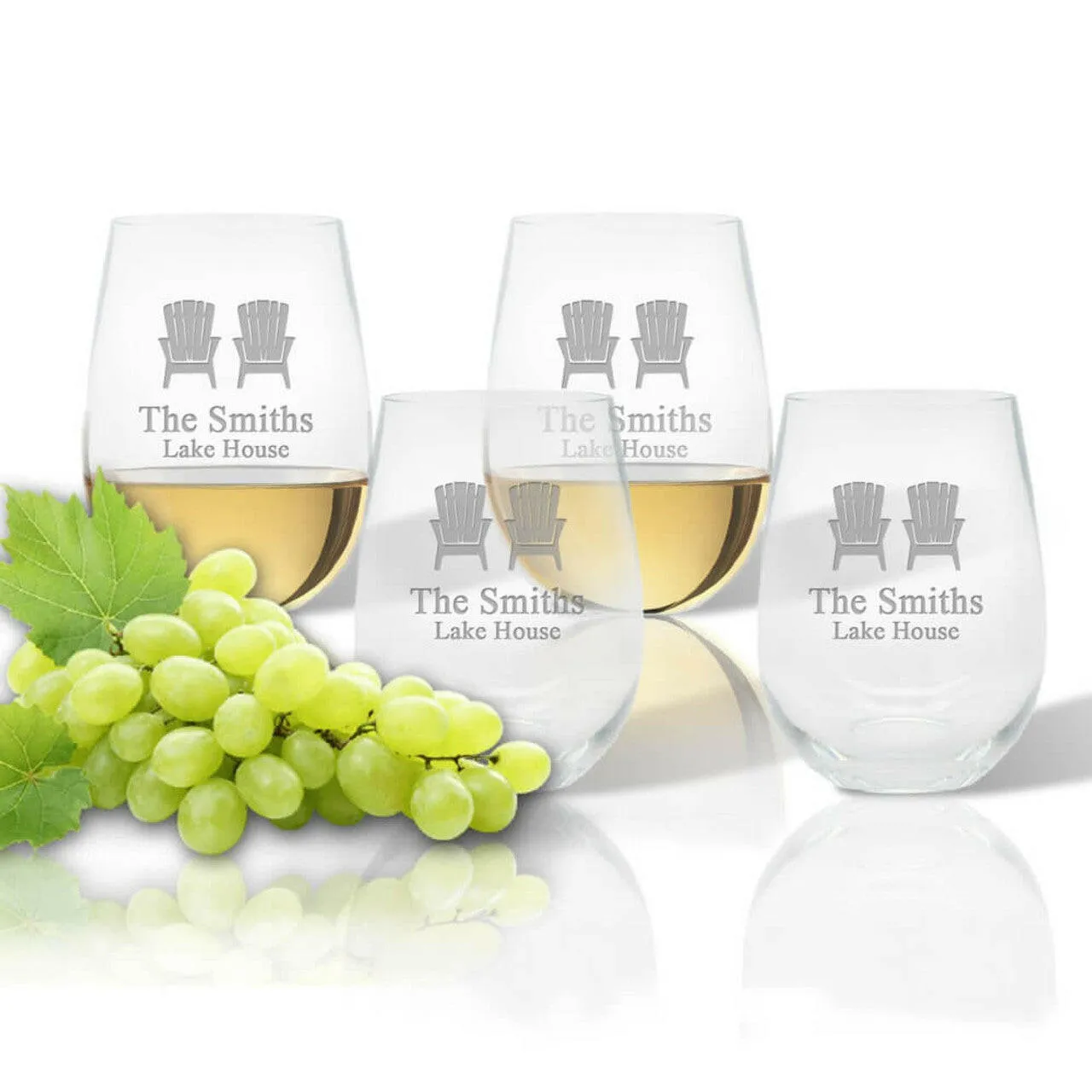 Personalized Stemless Wine Glasses, Unbreakable Acrylic Nautical Glasses Set of 4