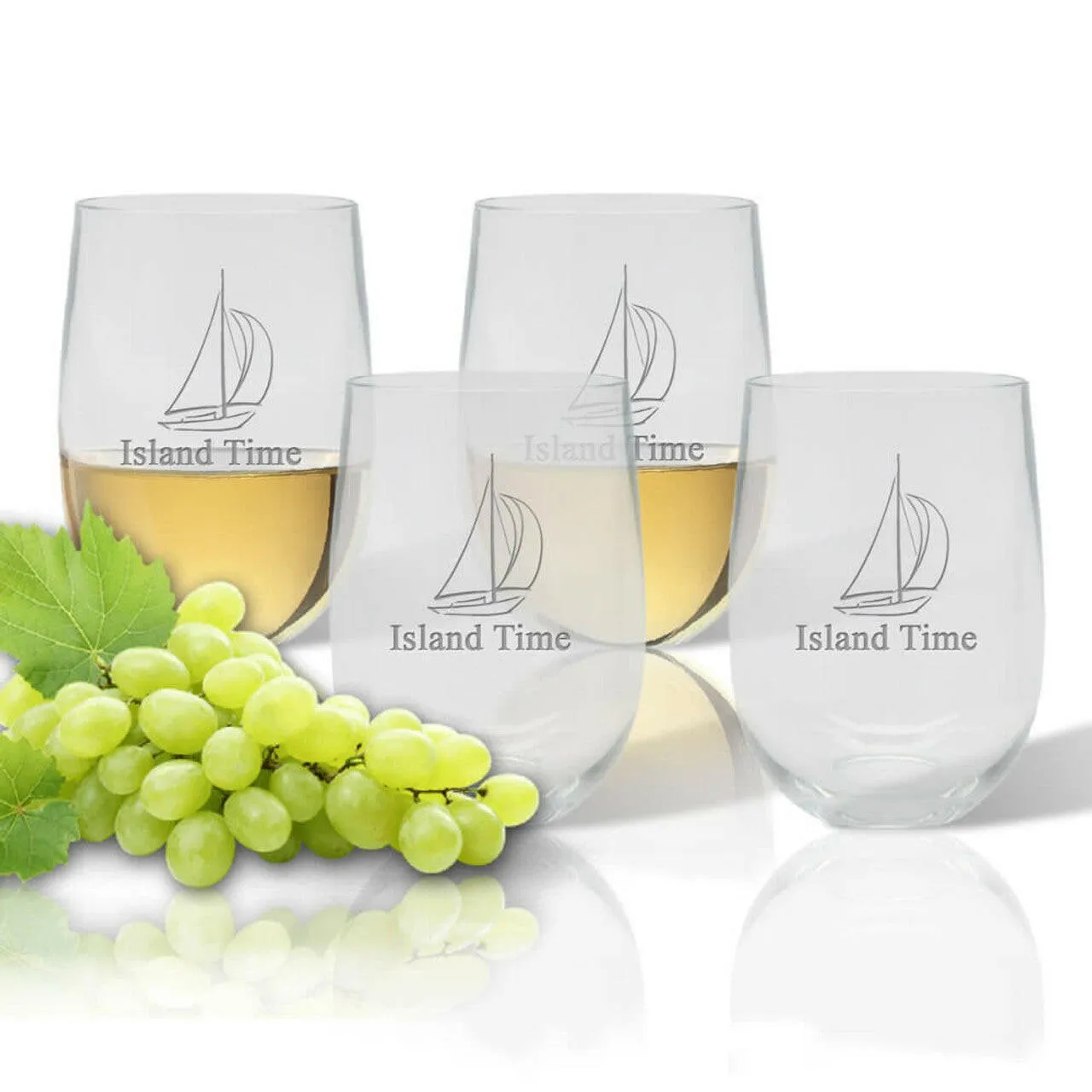 Personalized Stemless Wine Glasses, Unbreakable Acrylic Nautical Glasses Set of 4