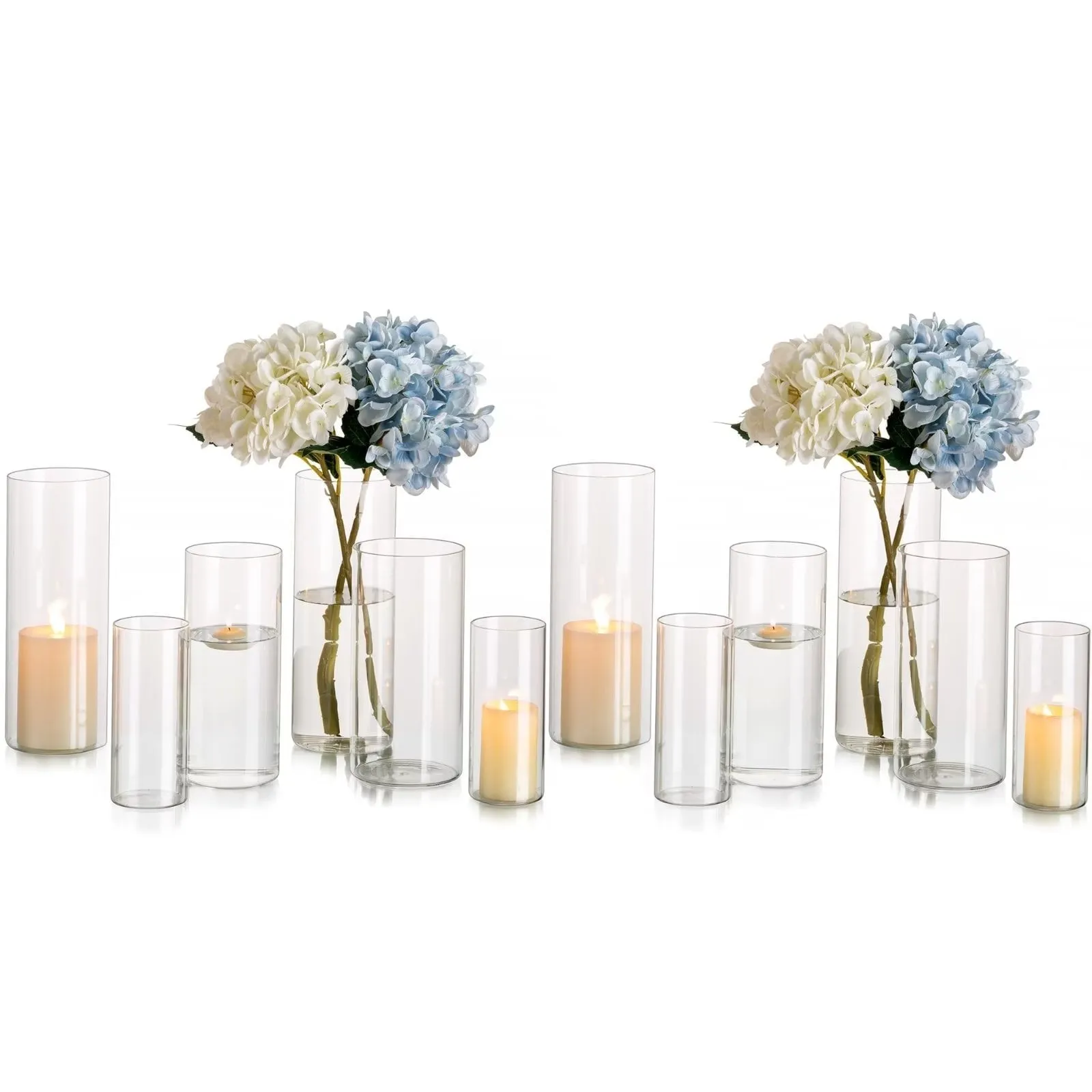 premium Decoration Clear Glass Cylinder Vases Set of 12 Bulk Flower Vase for Wedding Table Centerpieces 6', 8' & 10'H Clear S M L