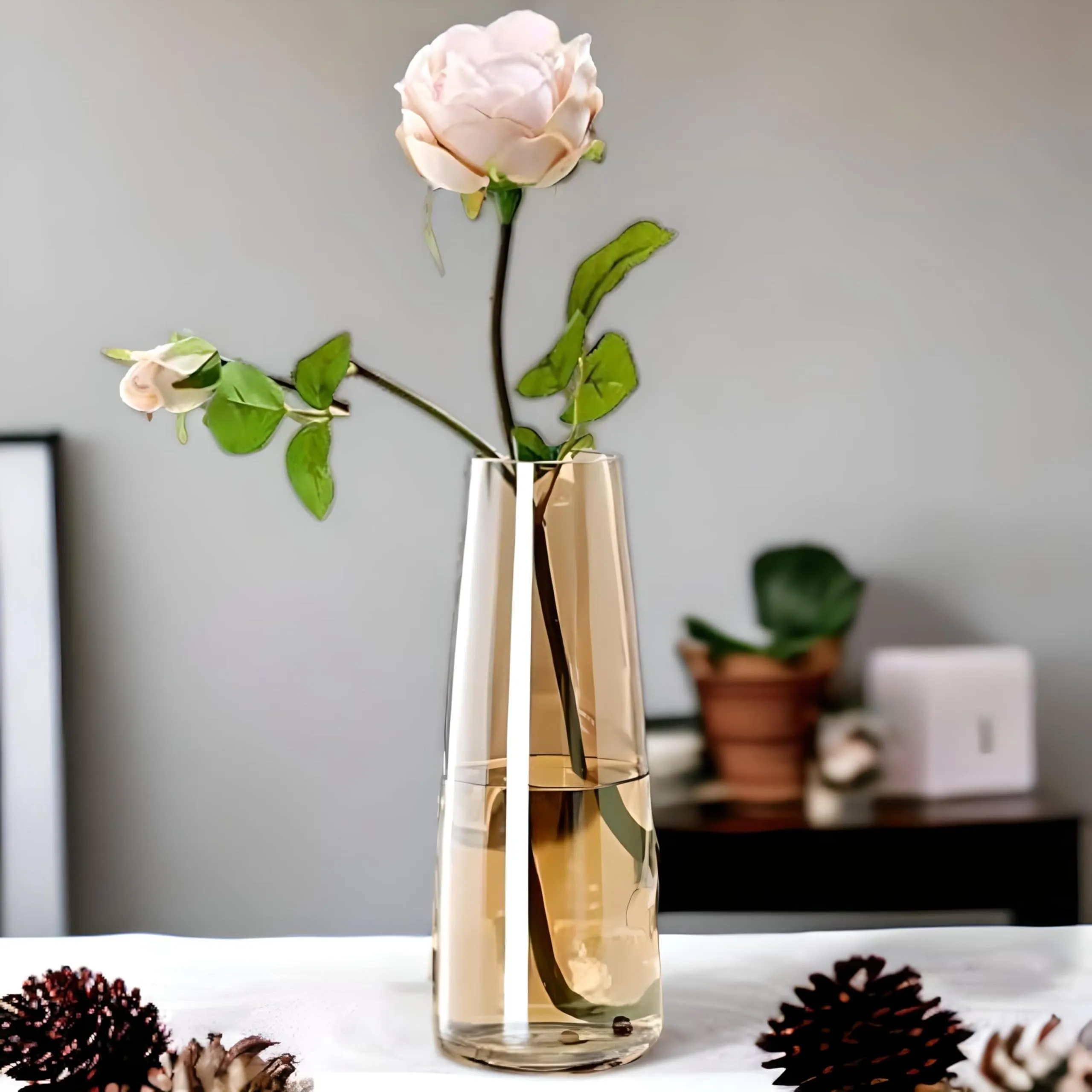 Relanta- Decorative Glass Vase for Flower Plants | Clear Glass vases for Home Decor(Golden)