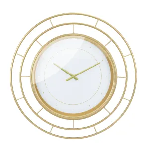 Round Open Face White Clock with Gold Concentric Wire