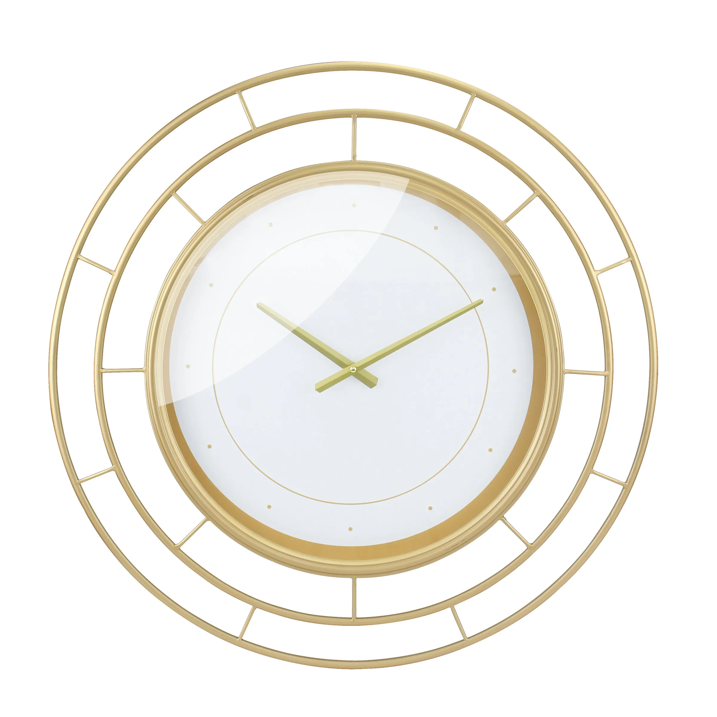 Round Open Face White Clock with Gold Concentric Wire