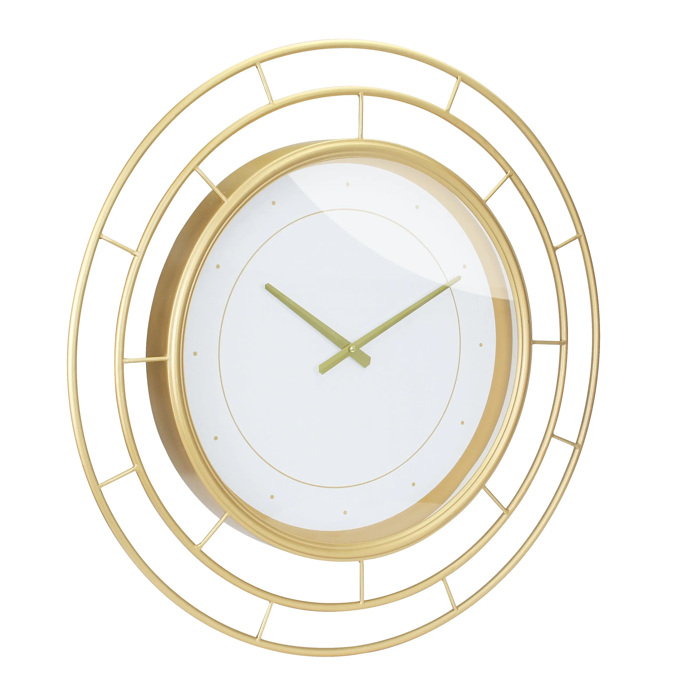 Round Open Face White Clock with Gold Concentric Wire