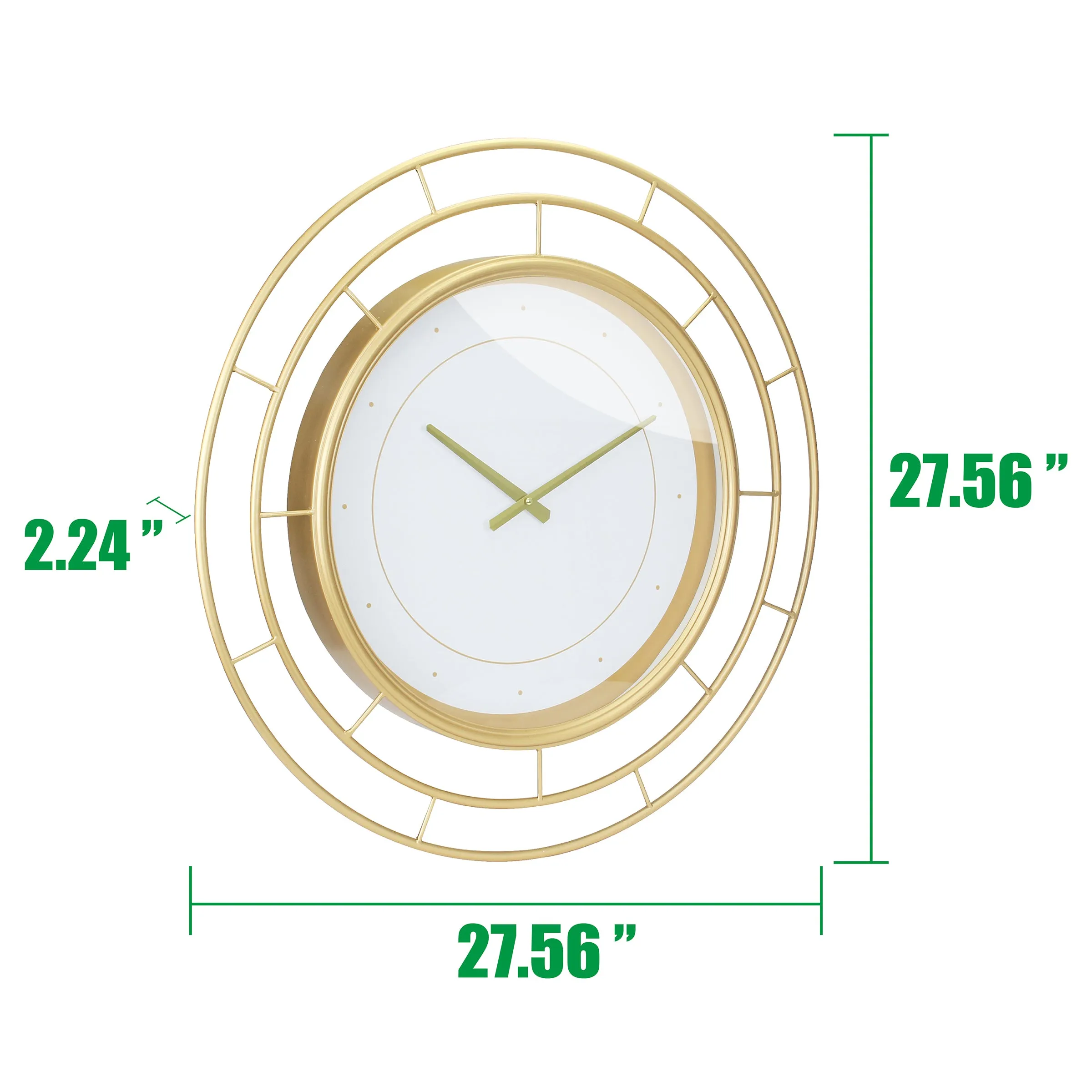 Round Open Face White Clock with Gold Concentric Wire