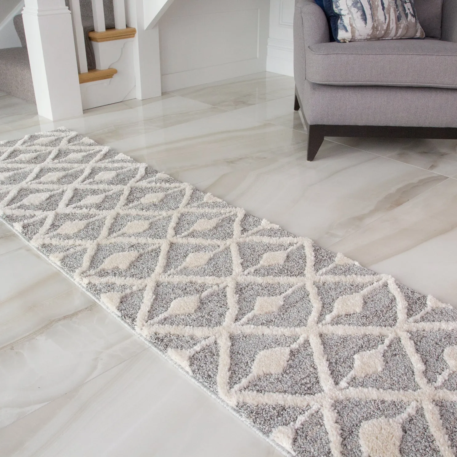 Scandi Grey Cream Runner Rug