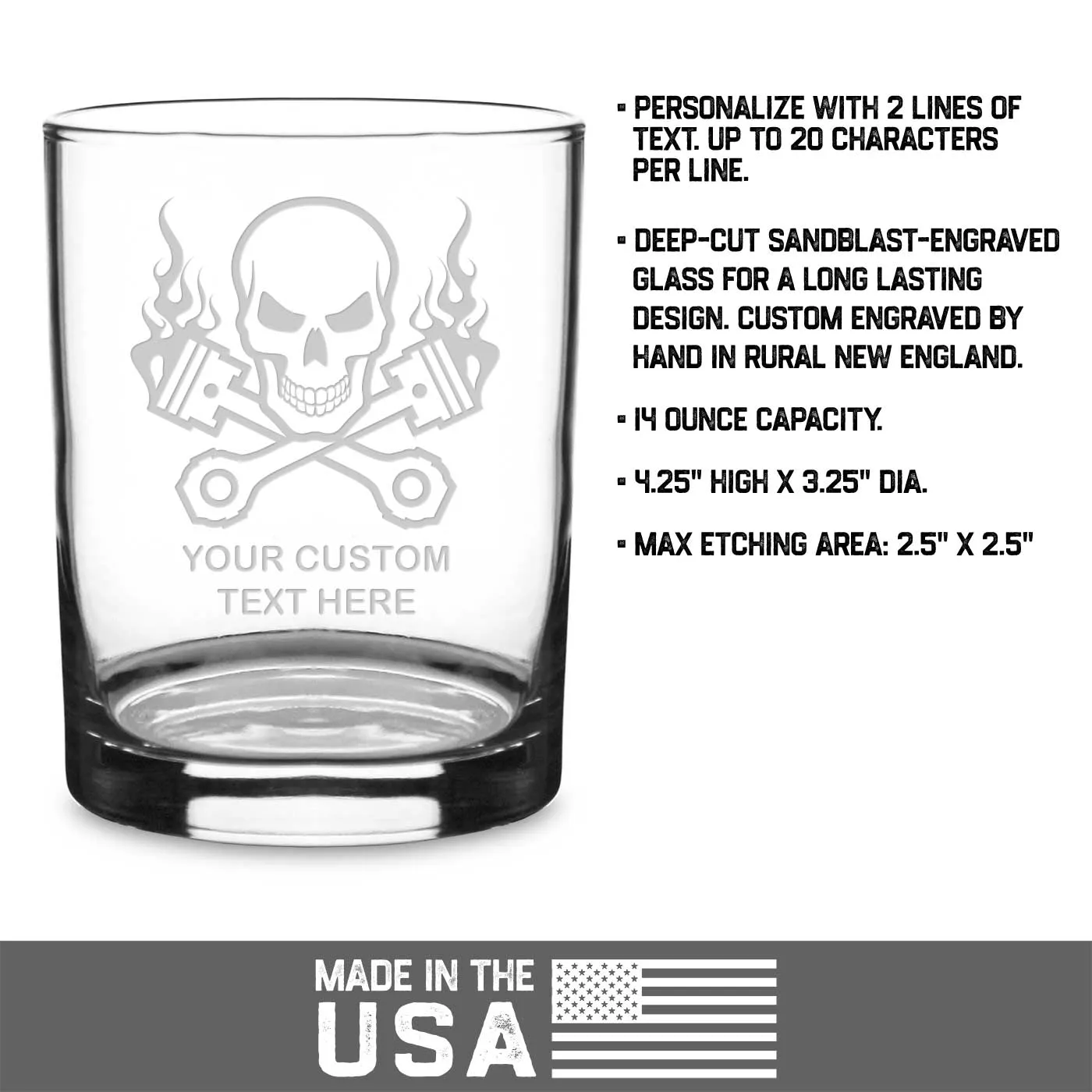 Skull & Pistons Racing Personalized 14 oz. Double Old Fashioned Whiskey Glass