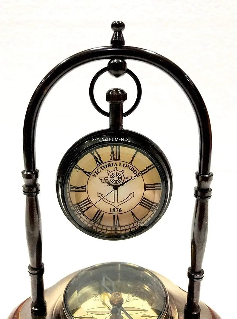 Sky Instrument Home Decor Antique Brass Table Clock Compass Style Ship Desk Clock Office Decor