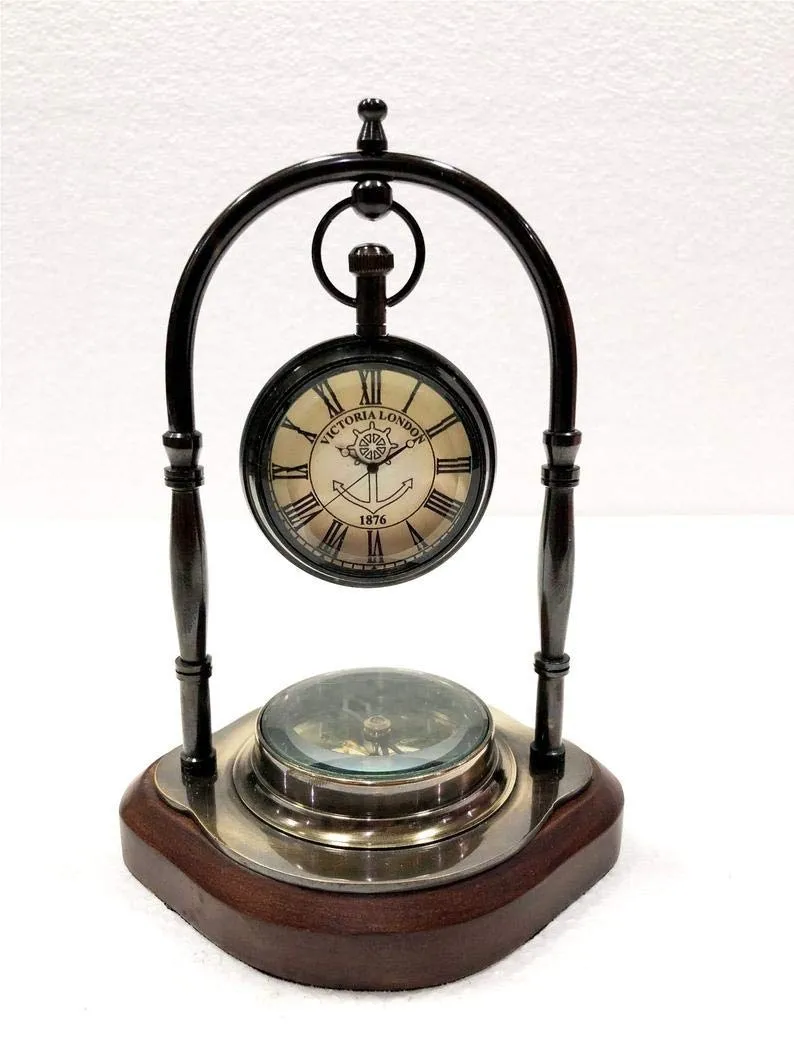 Sky Instrument Home Decor Antique Brass Table Clock Compass Style Ship Desk Clock Office Decor