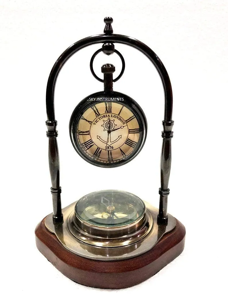 Sky Instrument Home Decor Antique Brass Table Clock Compass Style Ship Desk Clock Office Decor