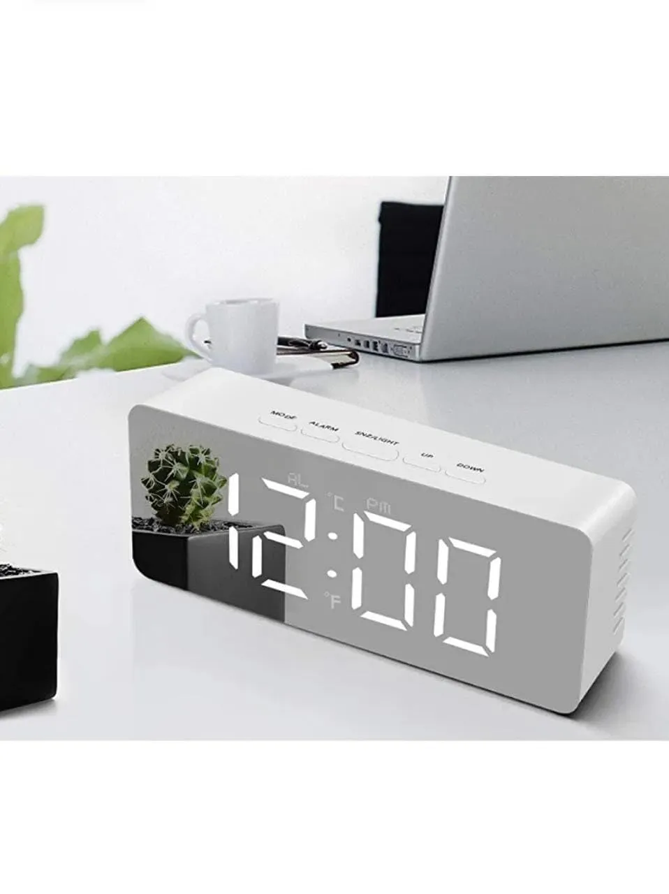 smile world Square Mirror Finish Digital Clock with Dual Power Option