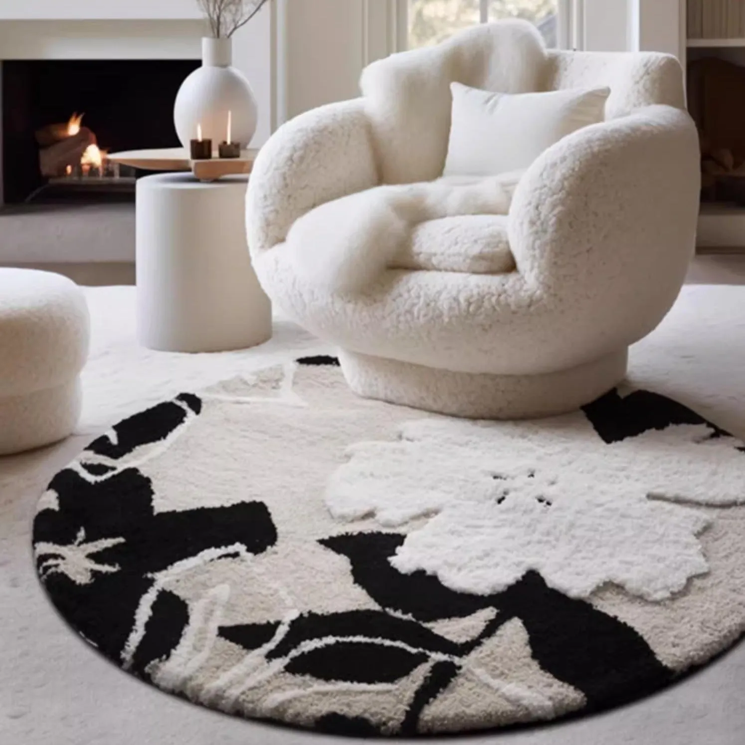 Textured Floral Round Rug