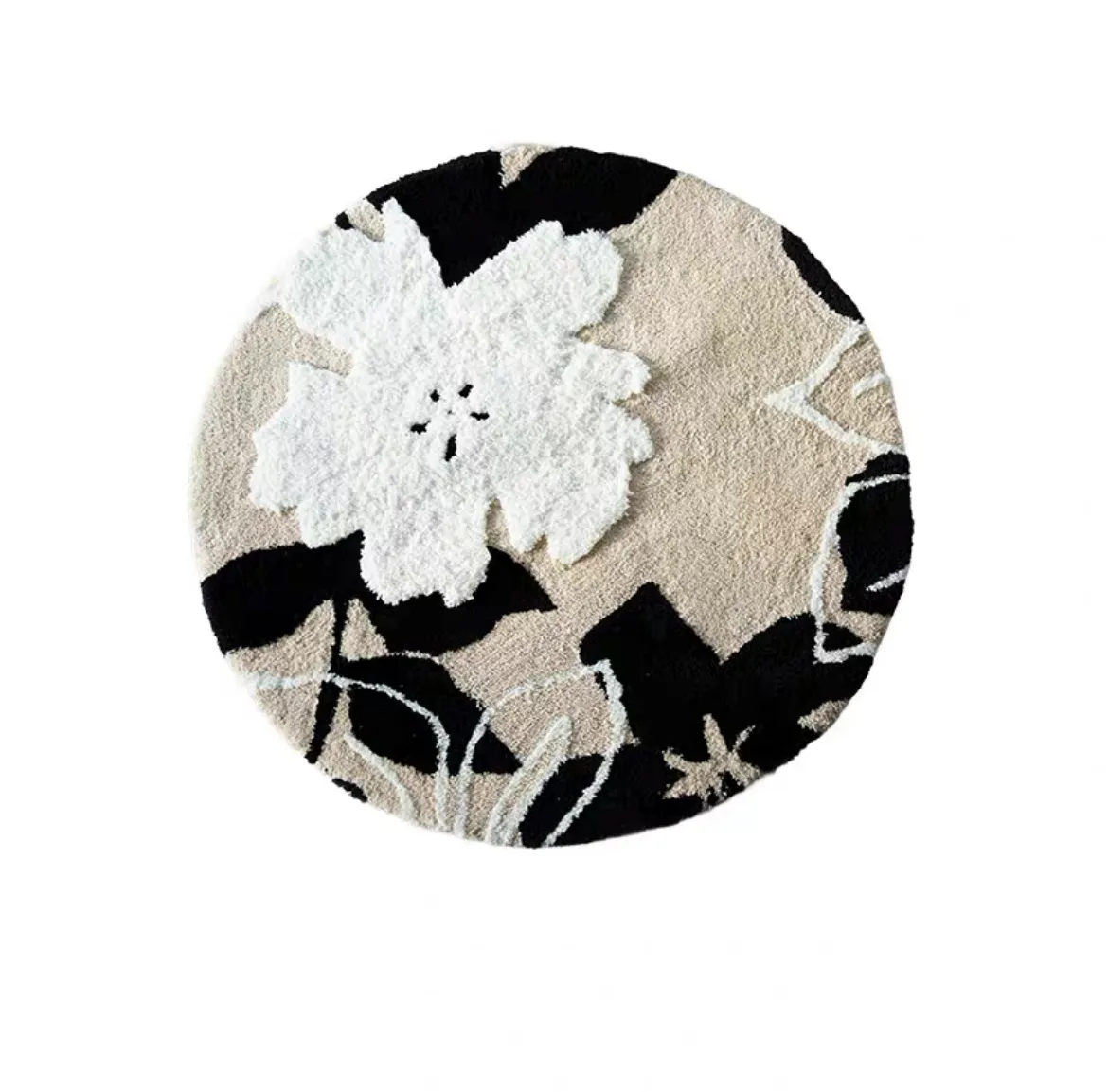 Textured Floral Round Rug