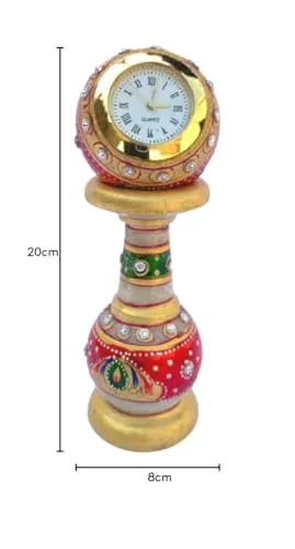 Urban Decor Decorative Marble Clock for Home | Table Top Home Decor Designer Design Watch with Rajasthani Meenakari Work for Office and Home (Rajasthan Art)