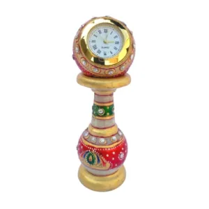 Urban Decor Decorative Marble Clock for Home | Table Top Home Decor Designer Design Watch with Rajasthani Meenakari Work for Office and Home (Rajasthan Art)