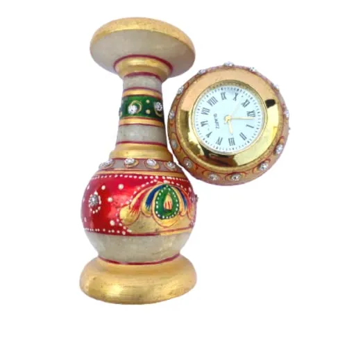 Urban Decor Decorative Marble Clock for Home | Table Top Home Decor Designer Design Watch with Rajasthani Meenakari Work for Office and Home (Rajasthan Art)