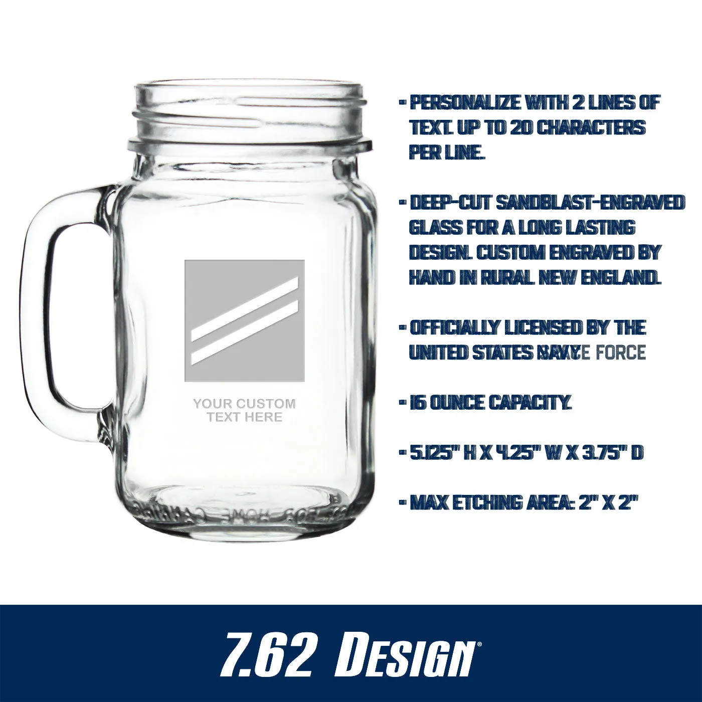 US Navy 'Build Your Glass' Personalized 16 oz Drinking Jar