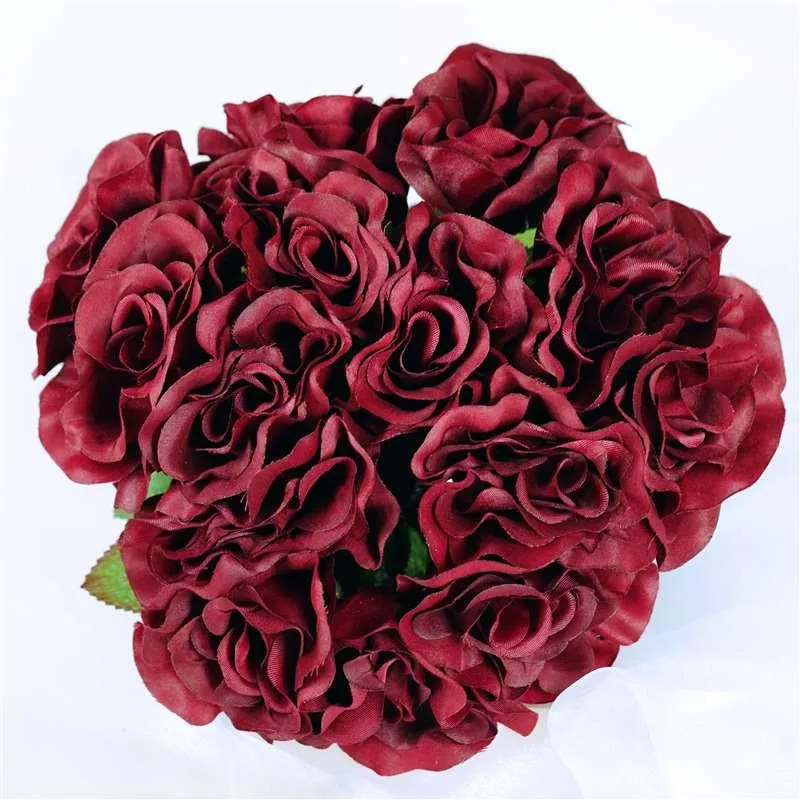 Velvet Rose Bouquet Artificial Flowers- Burgundy