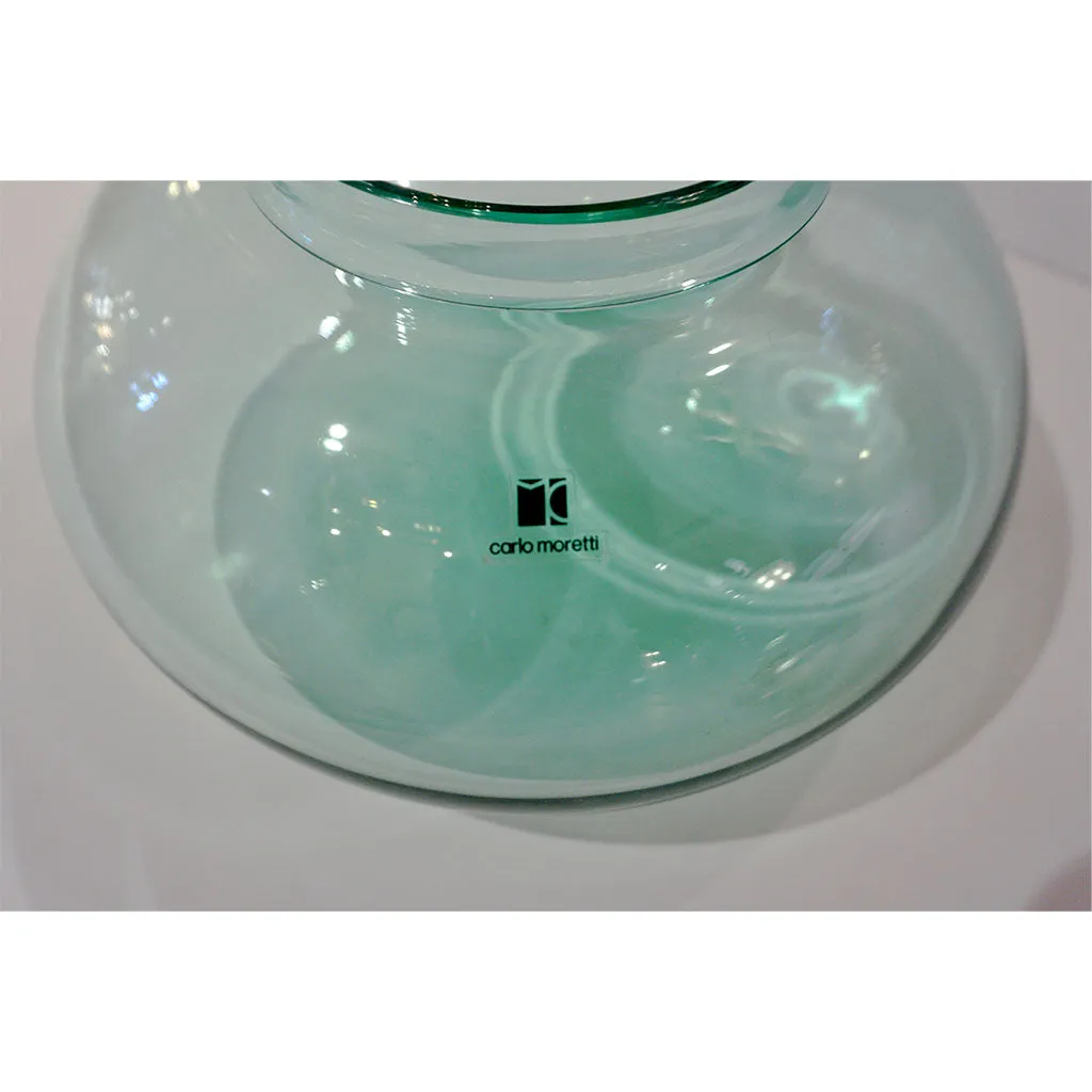 Vintage Carlo Moretti 1980 Round Apple Mint Murano Crystal Glass Bowl with cover