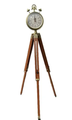 Vintage Wooden Tripod Floor Clock with Brass Finish, 40cm Height