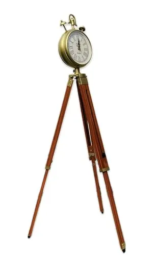 Vintage Wooden Tripod Floor Clock with Brass Finish, 40cm Height