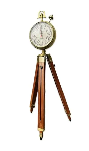 Vintage Wooden Tripod Floor Clock with Brass Finish, 40cm Height