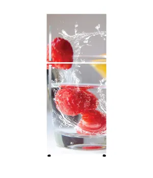 VVWV® Raspberry Fridge Stickers for Single and Double Door Refrigerator Living Kitchen Home Decorative Self Adhesive and Water Proof Vinyl Printed Big Size Decals (Double Door (61 x 152 cms))