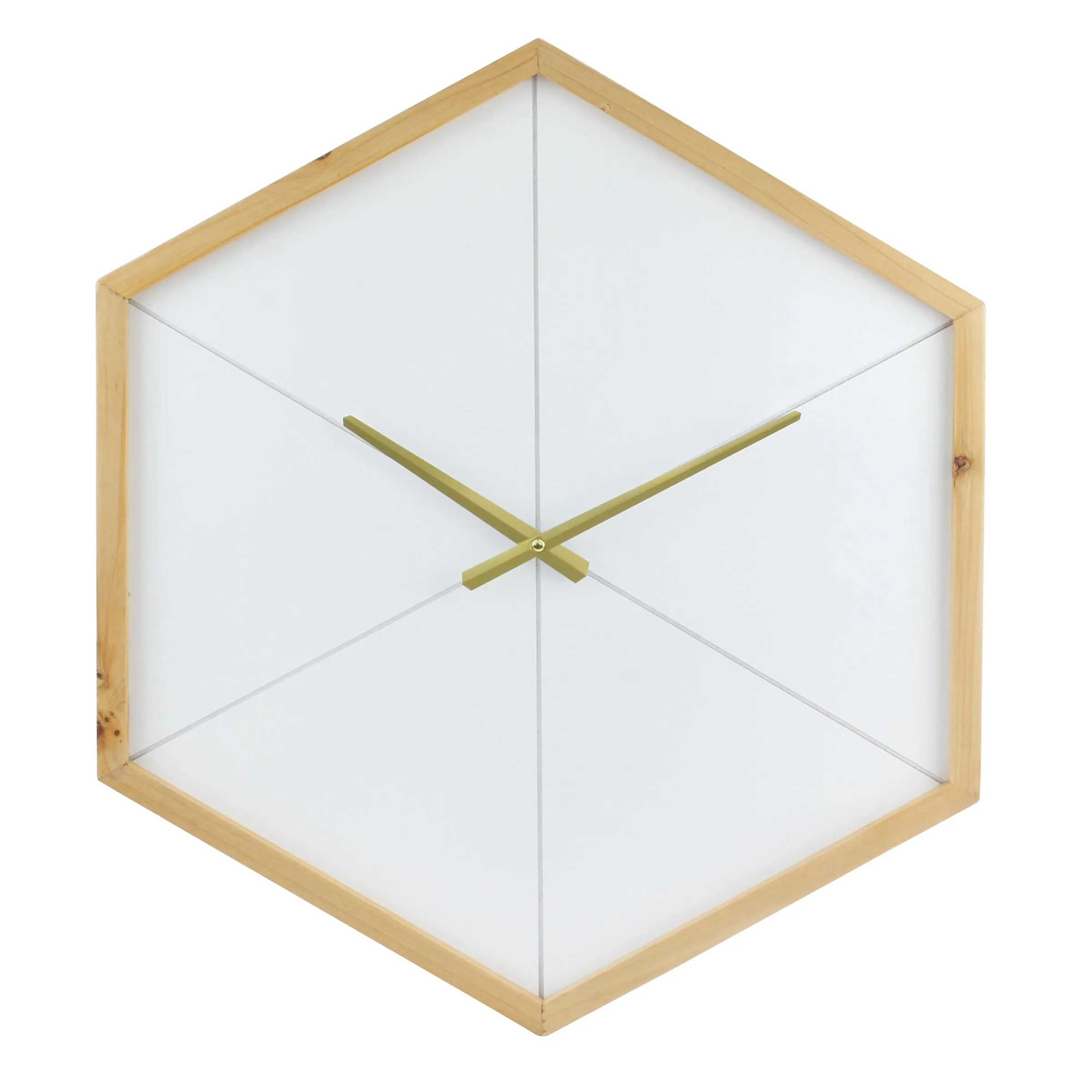 Wood Octagon Open Face White with Gold Clock (WS)