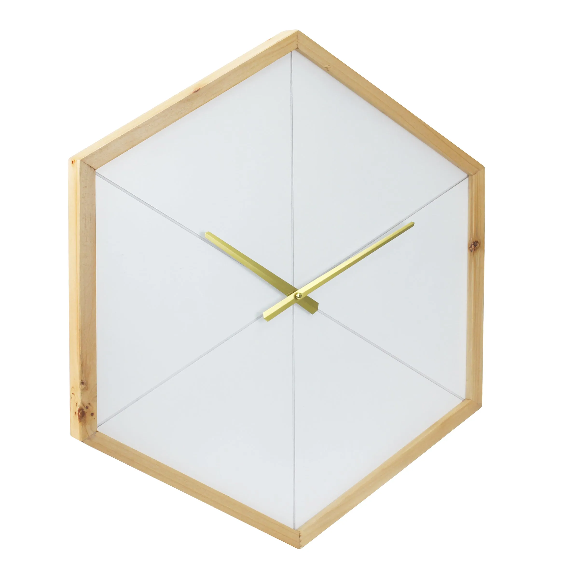 Wood Octagon Open Face White with Gold Clock (WS)