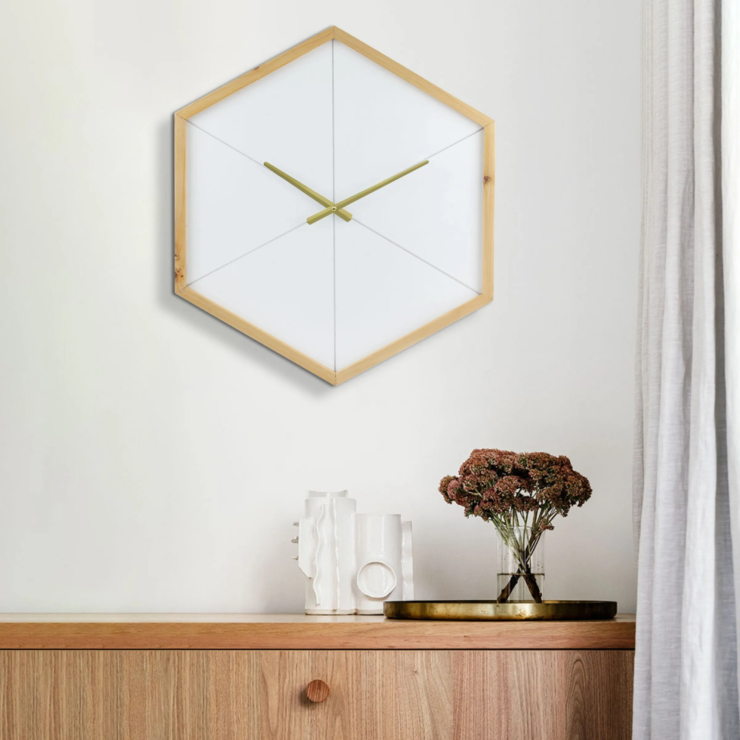 Wood Octagon Open Face White with Gold Clock (WS)